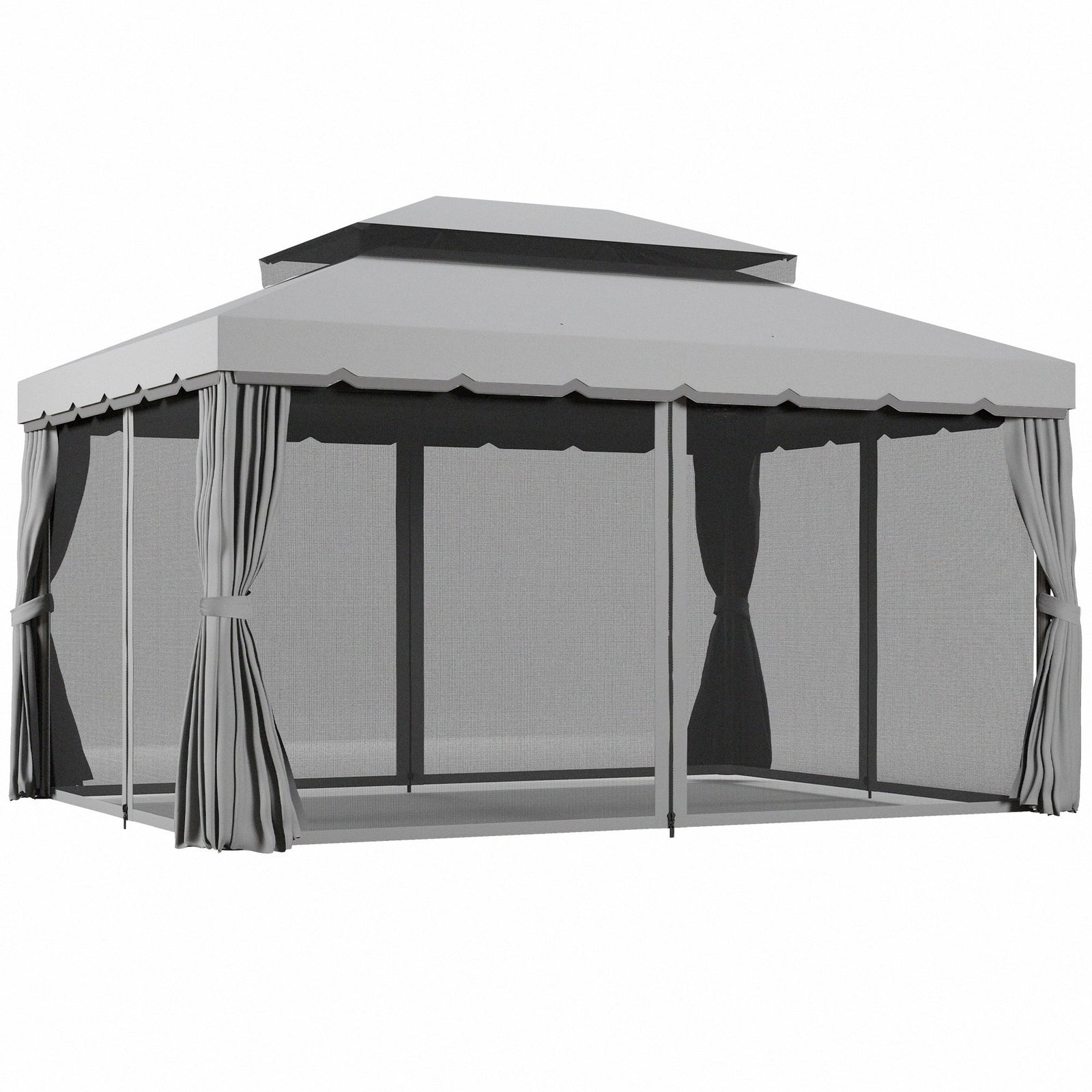 Outsunny 3 x 4m Aluminium Garden Gazebo, Marquee Canopy Shelter Pavilion Party Tent with Nets and Curtains for Garden and Deck, Light Grey
