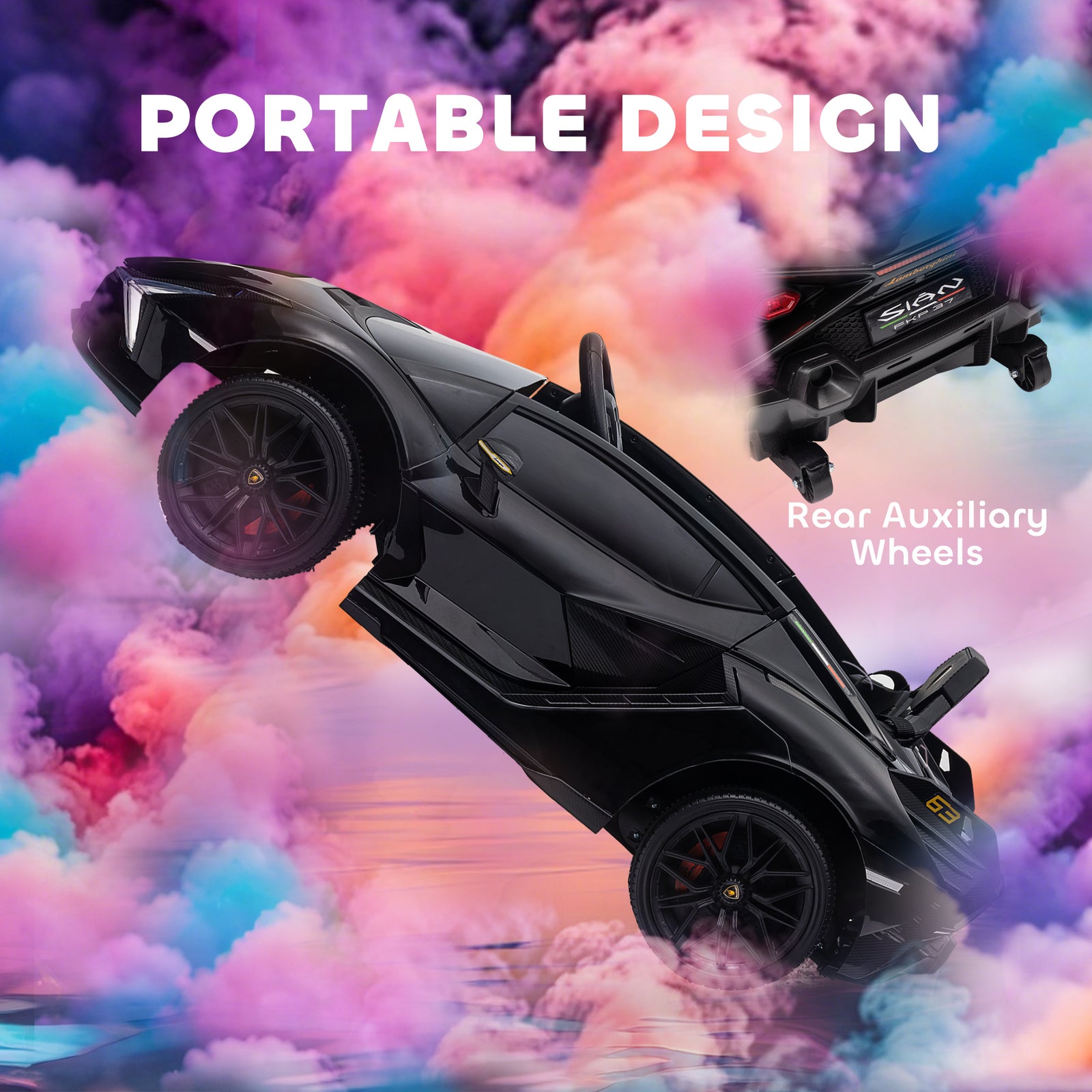 HOMCOM Lamborghini Sian Licensed Electric Car for Kids, 12V Kids Electric Ride on Car with Dual Motors, Remote Control, Black