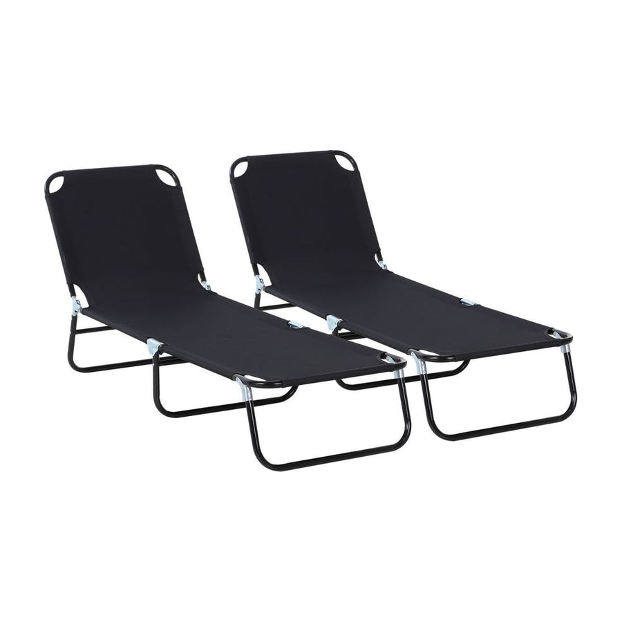 Outsunny 2 Piece Foldable Sun Loungers with 5-Position Adjustable Backrest, Outdoor Portable Recliner Chaise Lounge Chairs
