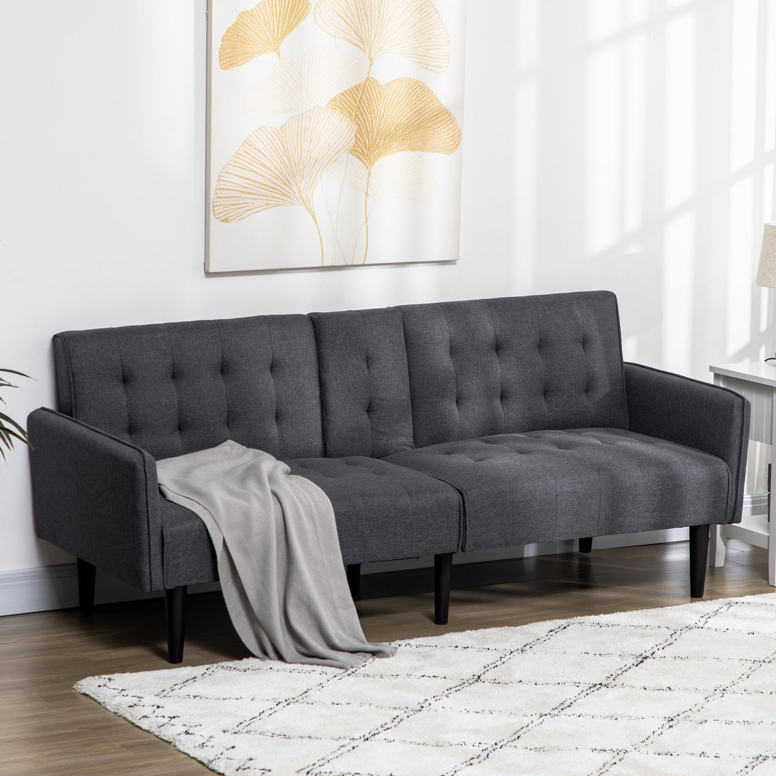 HOMCOM Three-Seater Sofa Bed, with Cupholders - Grey - product image 2