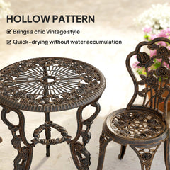 Outsunny Outdoor Bistro Set Vintage Rose Design Patio Furniture Set with Round Table and 2 Chairs Metallic Finish