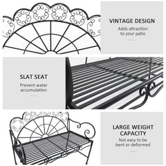 Outsunny Metal Garden Bench Loveseat with Slatted Seat, Black