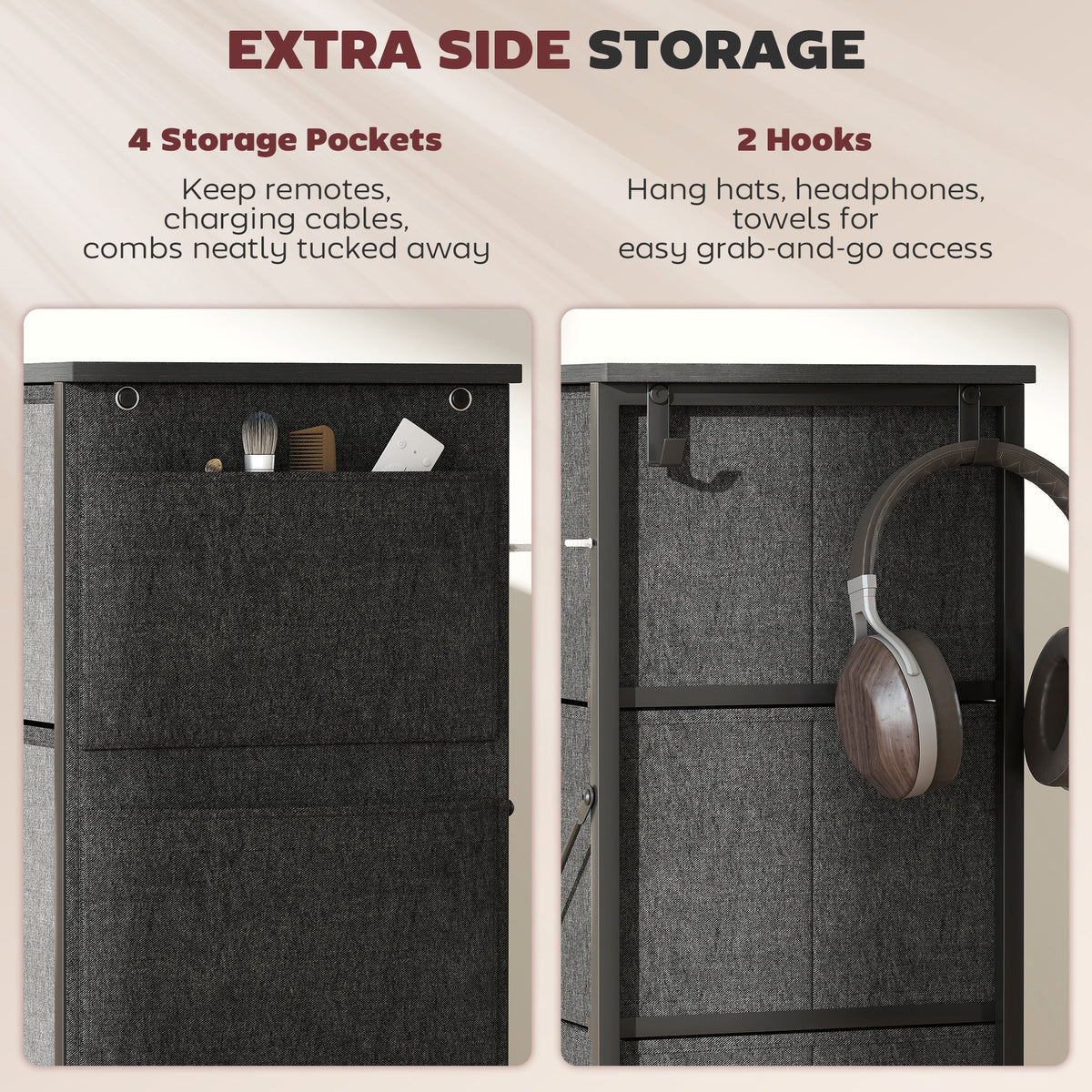 HOMCOM Chest of Eight Fabric Drawers - Charcoal Grey