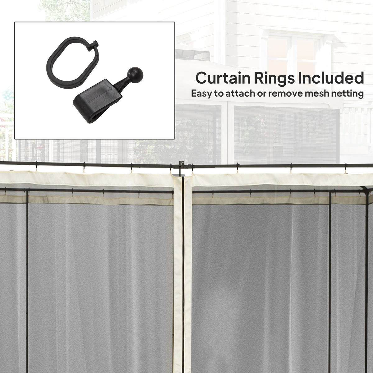 Outsunny 302 x 207cm Universal Replacement Mesh Sidewall Netting for Patio Gazebos and Canopy Tents, (Sidewall Only) Beige