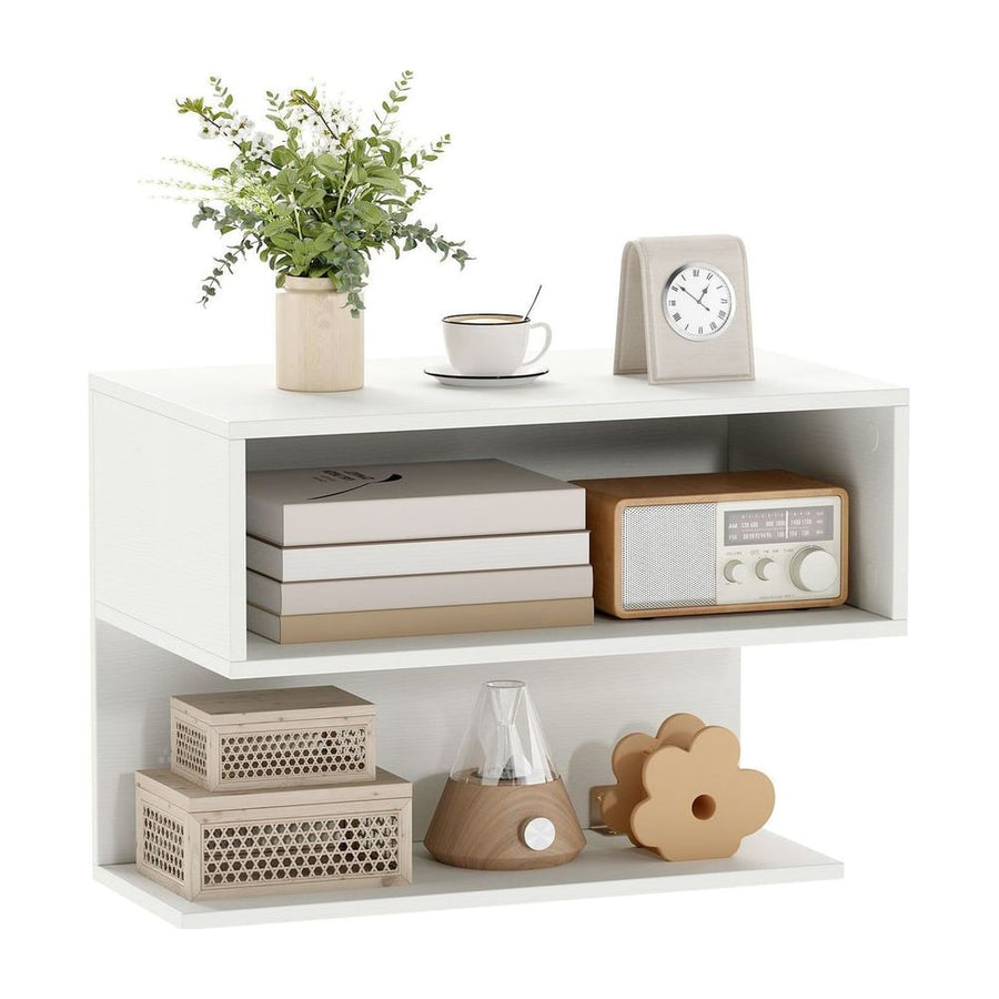 Wall Mounted Bedside Table with Storage Shelves-White