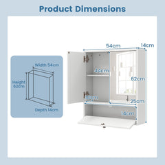The wall cabinet with technical lines showing external and internal dimensions