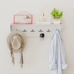 80 CM Wall Hooks with Shelf Wooden Coat Rack-White