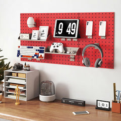 Wall-Mounted Pegboard Tool Organizing Kit with 28 PCS Hanging Accessories-Red