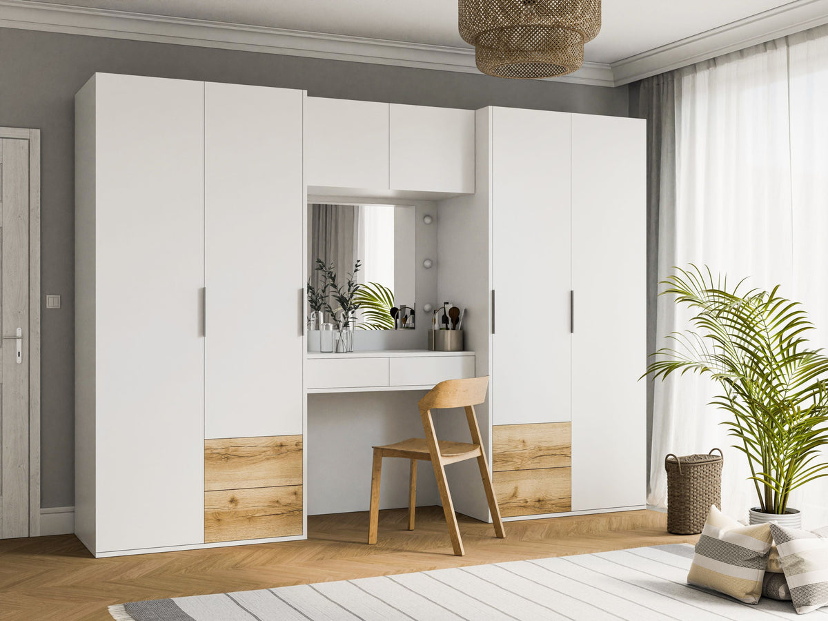 Wardrobe HARVEY 300 White / Natural Grand Oak + Dressing Table