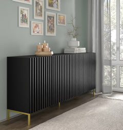 Black sideboard cabinet in a living room setting