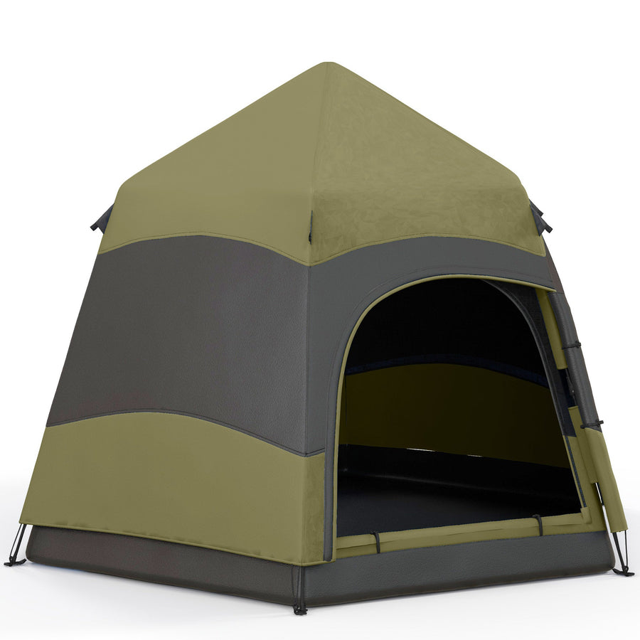 Outsunny Six Man Hexagon Camping Tent with Hang Hook and Carry Bag - Dark Green and Light Grey