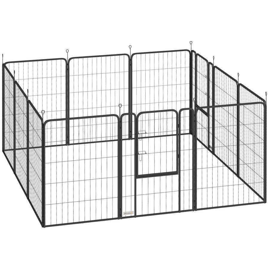 PawHut 12-Panel Solid Dog Playpen with Doors, for Large Dogs, 100cm Tall, Black