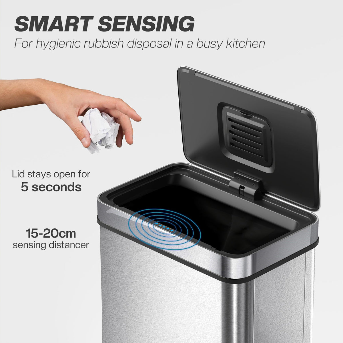 HOMCOM 60 L Sensor Can, Sensor Bin with Soft-Close Lid, Fingerprint-Proof Stainless Steel, Silver Tone