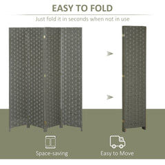 HOMCOM 4-Panel Room Dividers, Wave Fibre Freestanding Folding Privacy Screen Panels, Partition Wall Divider for Indoor Bedroom Office, 170 cm, Grey