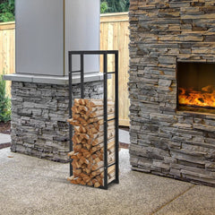 HOMCOM Metal Firewood Log Holder Tall Firewood Rack Indoor Outdoor Fireplace Wood Storage Shelf with Side Rails