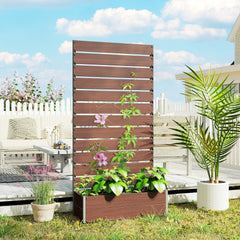 Outsunny Raised Bed for Garden, Planter with Trellis for Climbing Plants, Vines, Planter Box with Drainage Gap, Light Brown