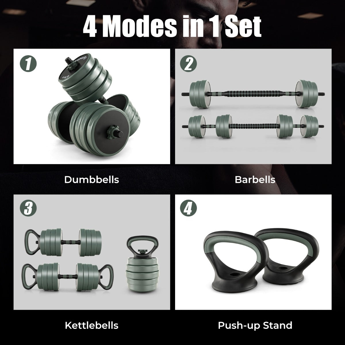 4-in-1 Weight Set with Dumbbells and Barbells for Home Gym Fitness Exercises-Black