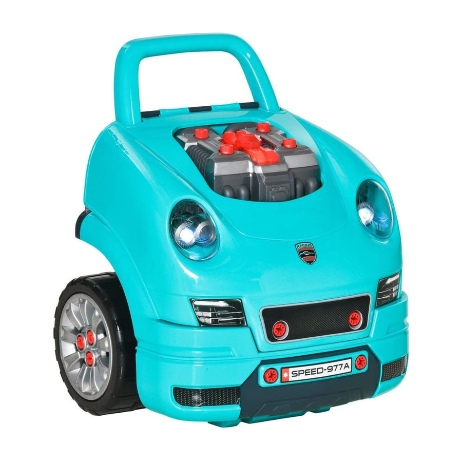 HOMCOM Kids Truck Engine Toy Set in teal with a handle and front headlights
