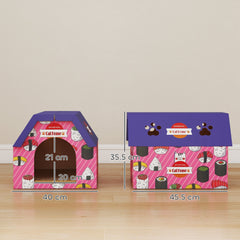 PawHut Cat Scratching Board, 2-in-1 Cardboard Cat House and Hideaway for Indoor Cats, Pink