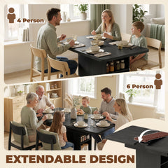 HOMCOM Extendable Dining Table for 4-6 People, 110-130cm Kitchen Table with 6 Open Shelves, Black