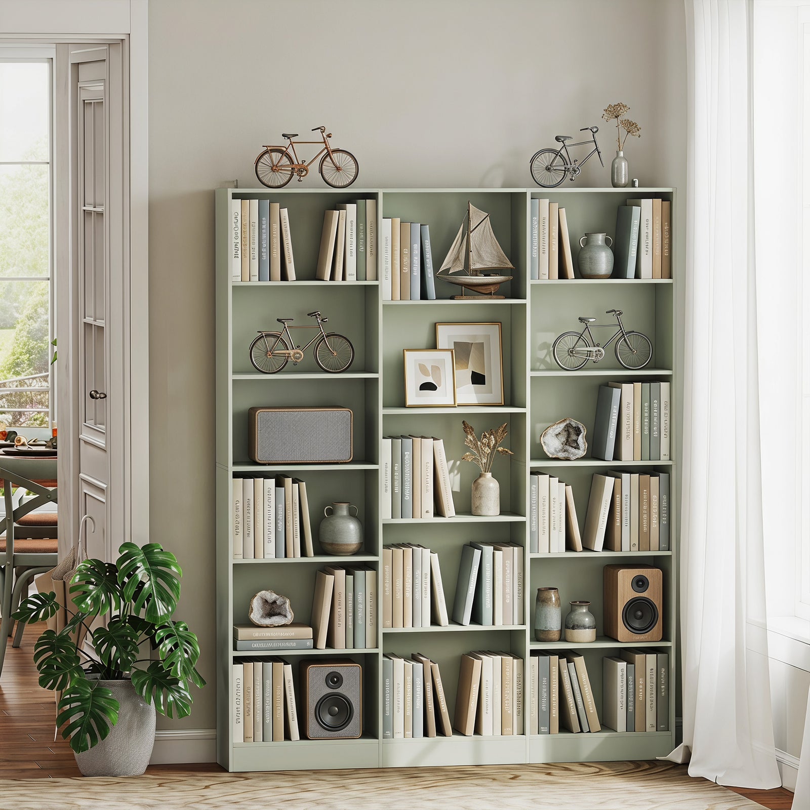 HOMCOM Bookcase with Open Storage, 6-Tier Bookshelf with Anti-Tipping Hardware, Light Green