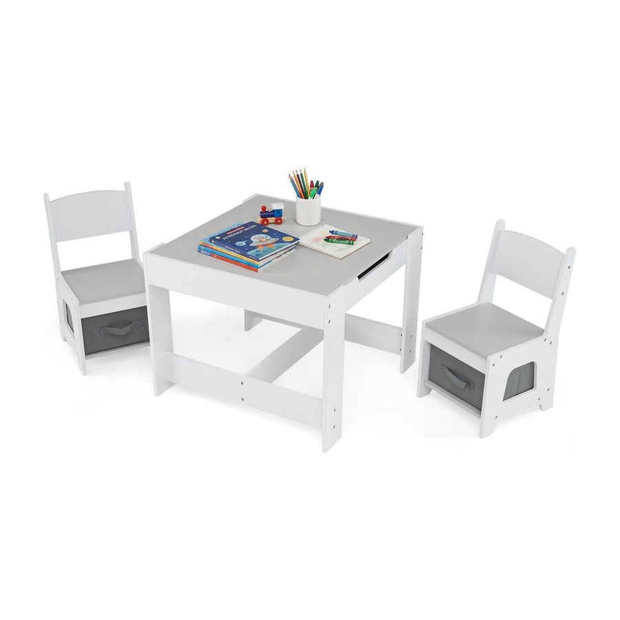 Wooden Activity Table with 2 Seats and Detachable Dual-Sided Tabletop-Grey