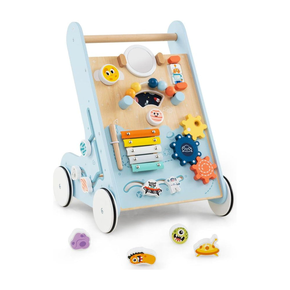 Wooden Baby Walker with wheels and colourful activity board