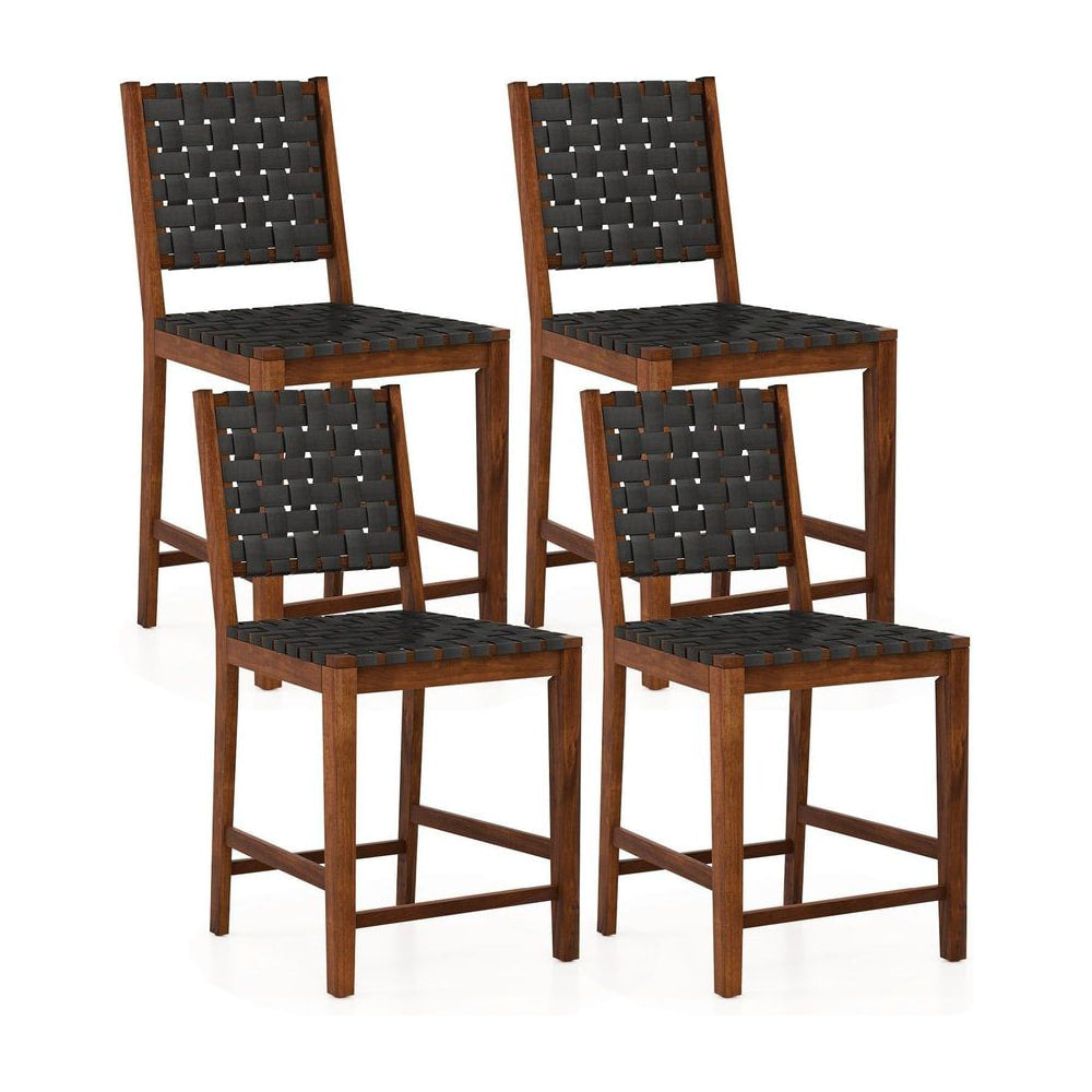 Woven Bar Stools Set of 4 with faux PU leather straps in black