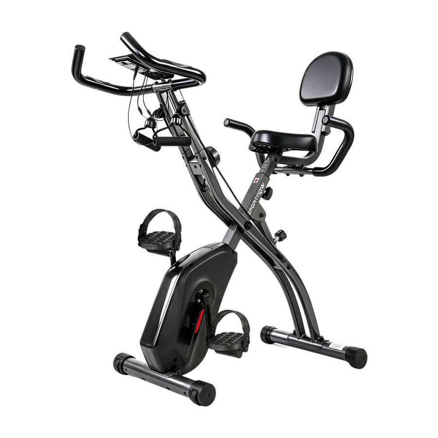 SPORTNOW 3-In-1 Folding Exercise Bike with Resistance Bands, Bluetooth App, 8-Level Magnetic Resistance, LCD Display, Black