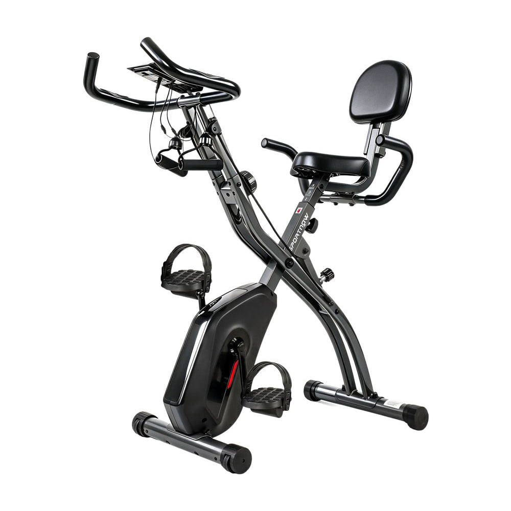 SPORTNOW 3-In-1 Folding Exercise Bike with Resistance Bands in black against a white background