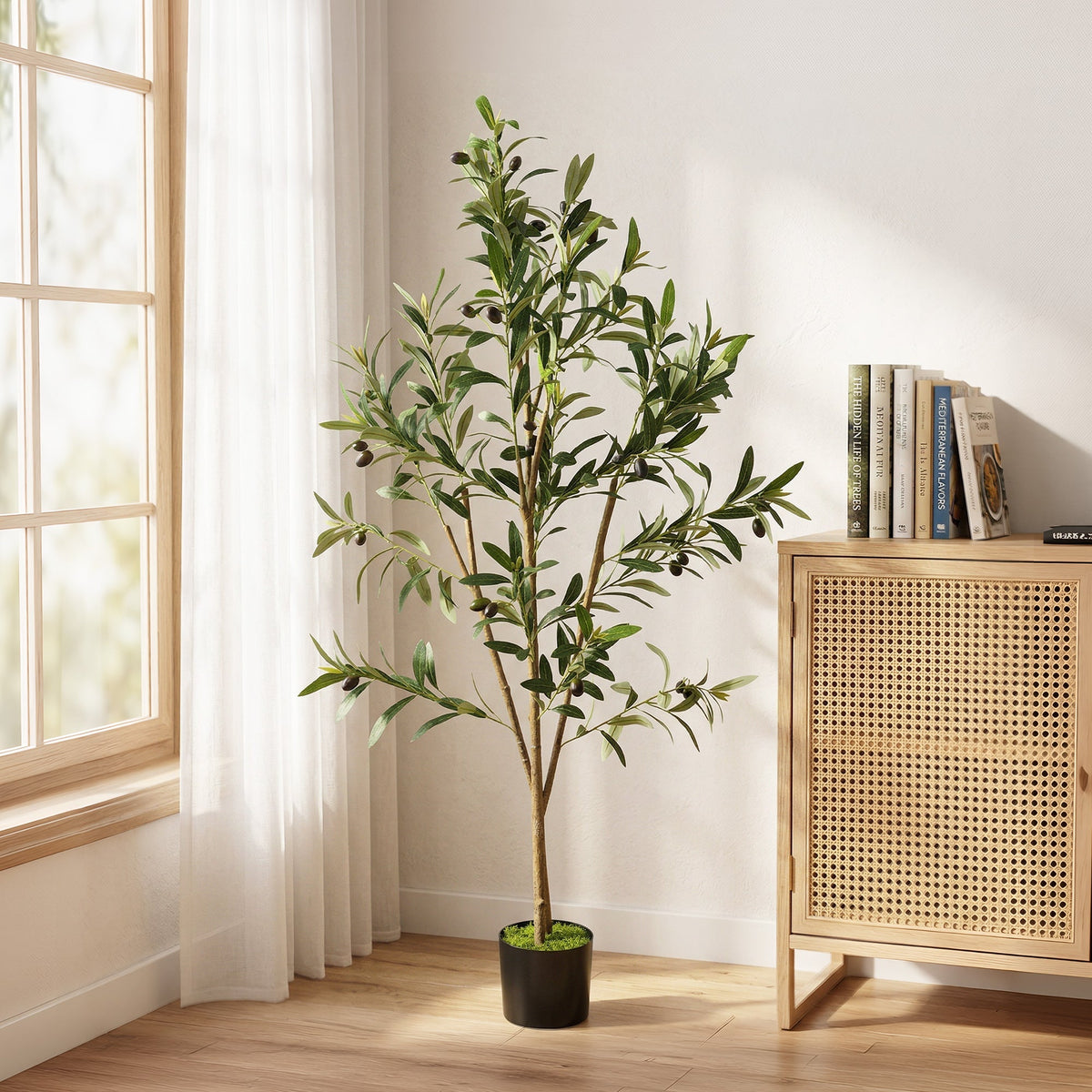 HOMCOM Decorative Artificial Plant, 120 cm Silk Olive Tree with 303 Leaves in Cement Pot, Fake Plant