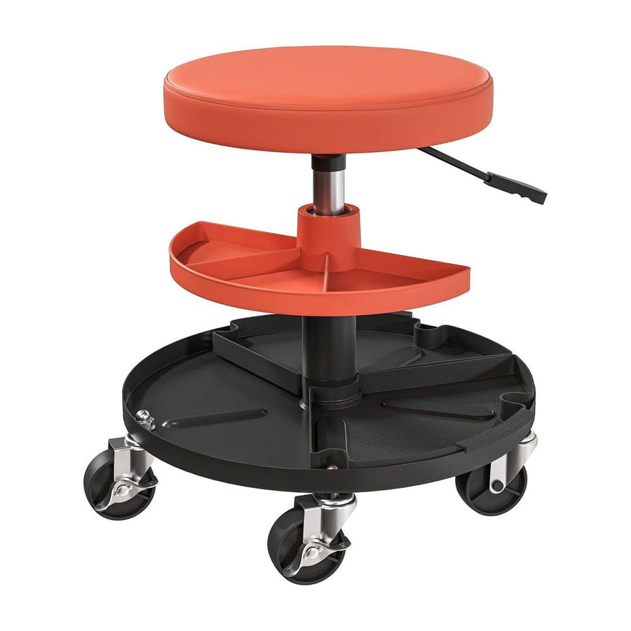 HOMCOM Rolling Mechanic Stool, 135kg Capacity Workshop Stool, 360 Swivel Roller Padded Creeper Seat with Wheels, Tool Trays
