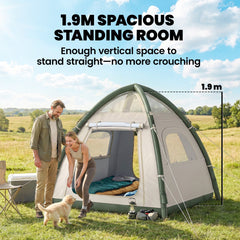 Outsunny Inflatable Camping Tent with Rainfly, 3 Man Air Tent 3000mm Waterproof Blow Up Tents, Beige