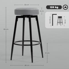 HOMCOM Set of Two Faux Leather Bar Stools - Grey/Black