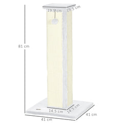 PawHut 81cm Cat Scratcher, Vertical Full Scratcher w/ Natural Sisal Rope, Hanging Ball, Soft Plush - White