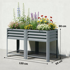 Outsunny Raised Garden Bed with Storage Shelf Steel Elevated Planter Box with Legs for Outdoor Vegetables Flowers