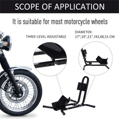 HOMCOM Metal Motorcycle Motorbike Wheel Chock Locking Stand System 17", 19", 21"/43, 48, 51 cm Front Wheels Steel Adjustable Fixing Tyre Holder Support