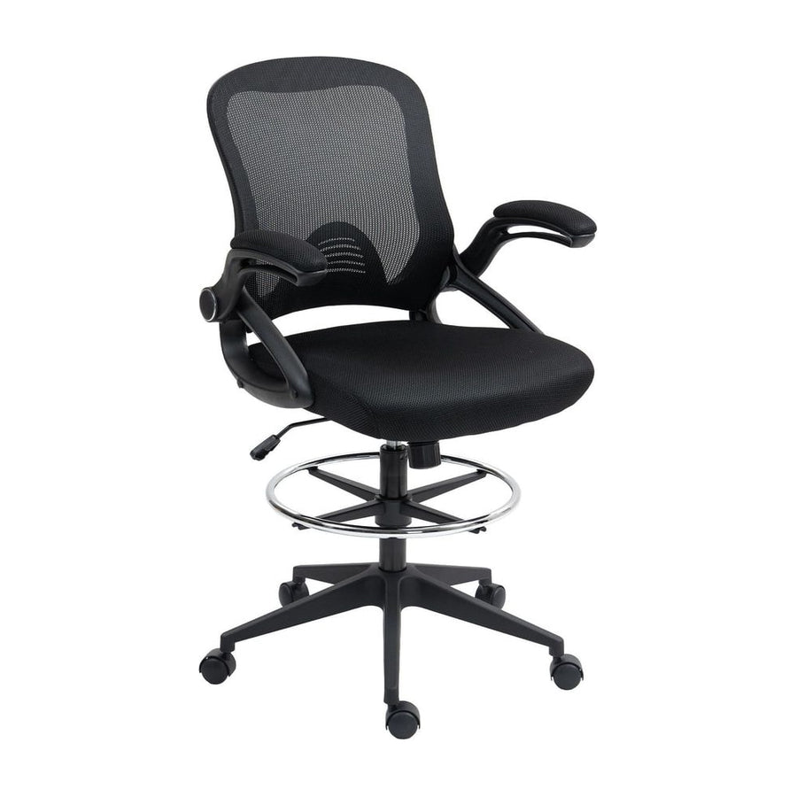 Vinsetto Drafting Chair with Flip-up Armrest, Mesh Office Stool with Foot Ring, 360 Degree Swivel Height Adjustable Chair for