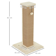 PawHut 81cm Cat Scratcher, Vertical Full Scratcher w/ Natural Jute Rope, Hanging Ball, Soft Plush - Beige