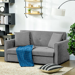 HOMCOM 2 Seater Sofa Bed, Convertible Bed Settee, Modern Velvet Loveseat Sofa Couch with 2 Cushions, Hidden Storage for Living Room, Guest Room, Grey