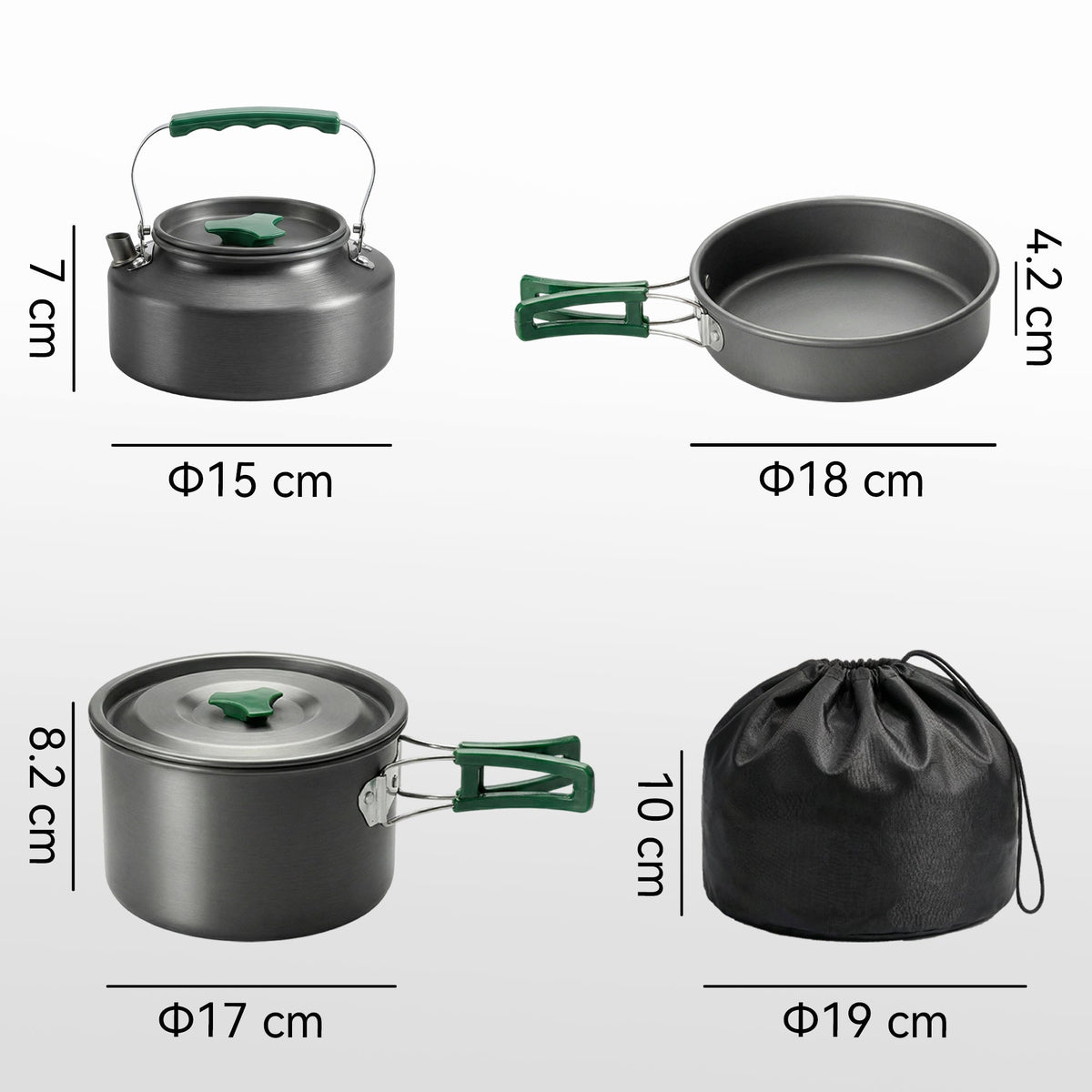 Outsunny Camping Cookware Set for 2-3 People, Ultralight Aluminium Camping Cooking Kit with Anti-Scald Handles, Grey