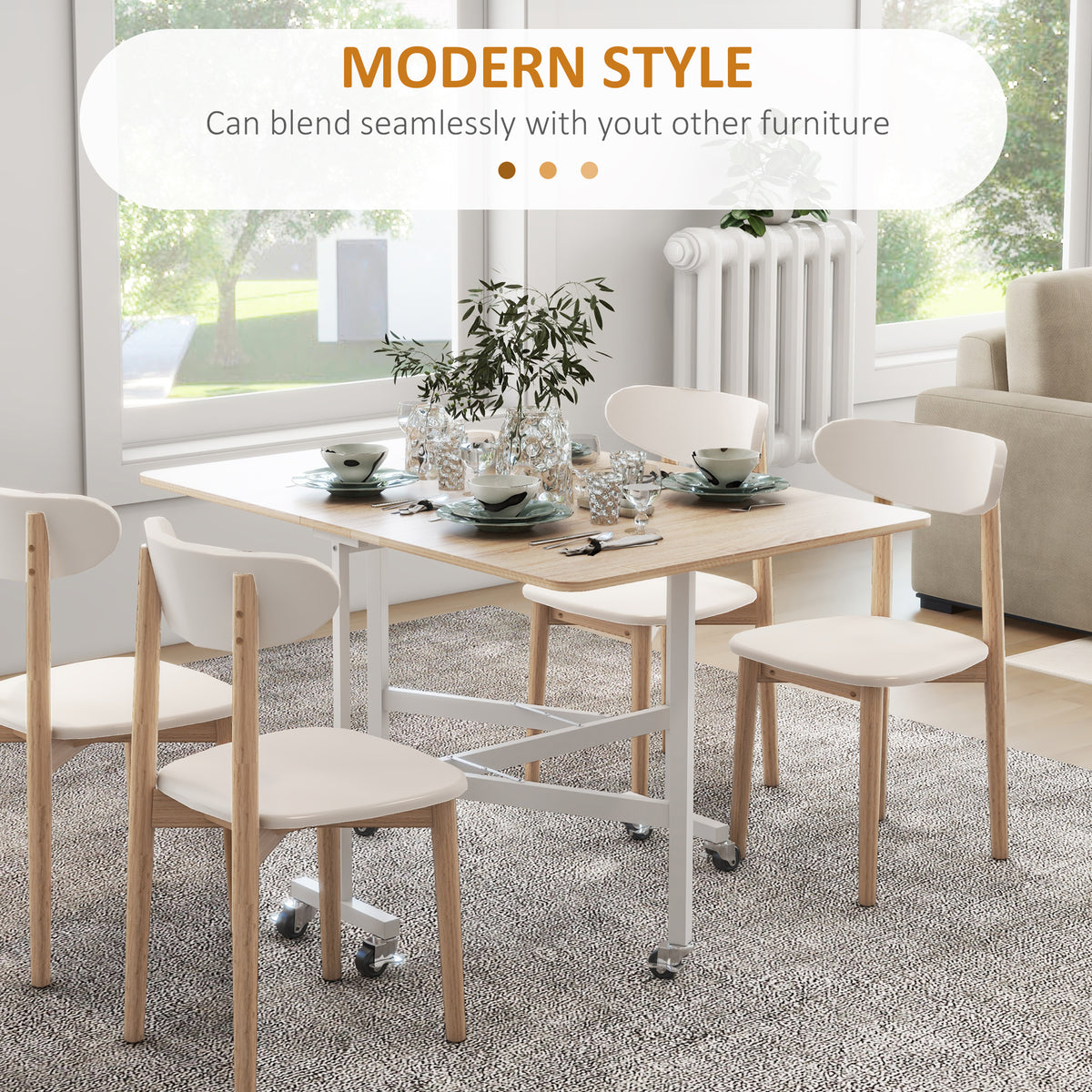 HOMCOM 4-6 Person Drop Leaf Dining Table - Oak