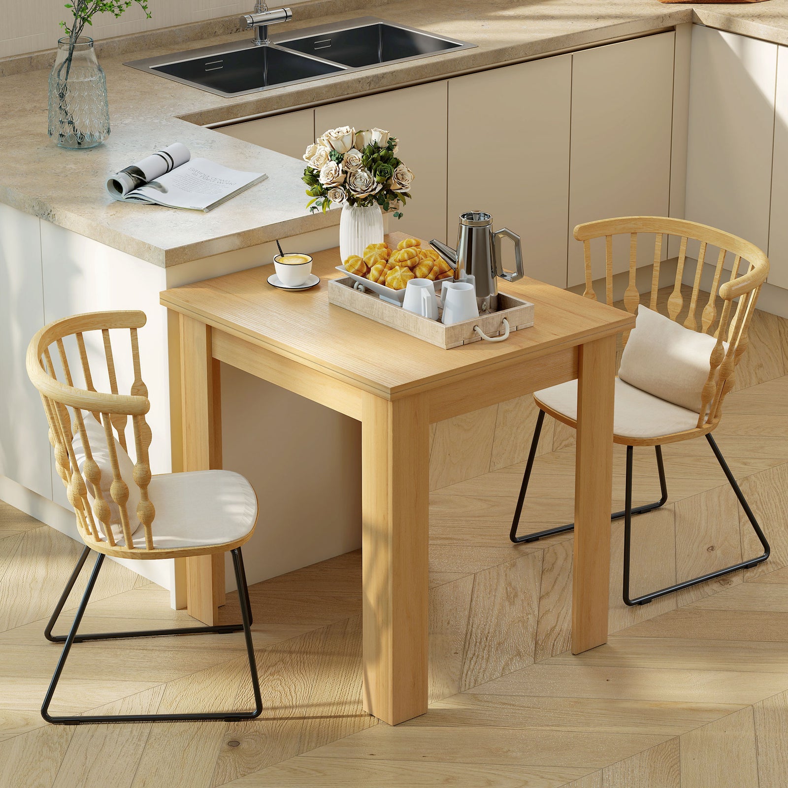 HOMCOM Square Dining Table, Modern Small Dining Table with Wood Effect, Space Saving, Non-slip Foot Pads, White