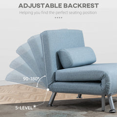 HOMCOM Single Sofa Chair Bed, Linen Fabric 3-in-1 Convertible Sleeper Chair with 5-Position Adjustable Backrest, 75cm Wide Seat, Pillow for Living Room, Bedroom, Sky Blue