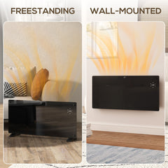 The smart control heater shown freestanding and wall-mounted