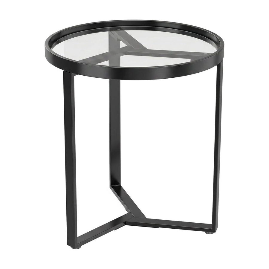 HOMCOM Round Side Table with Tempered Glass Top and Geometric Metal Frame for Small Space, Black