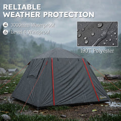 Outsunny Camping Tent 3000mm Waterproof Tent with 2 Doors, Dark Grey and Red