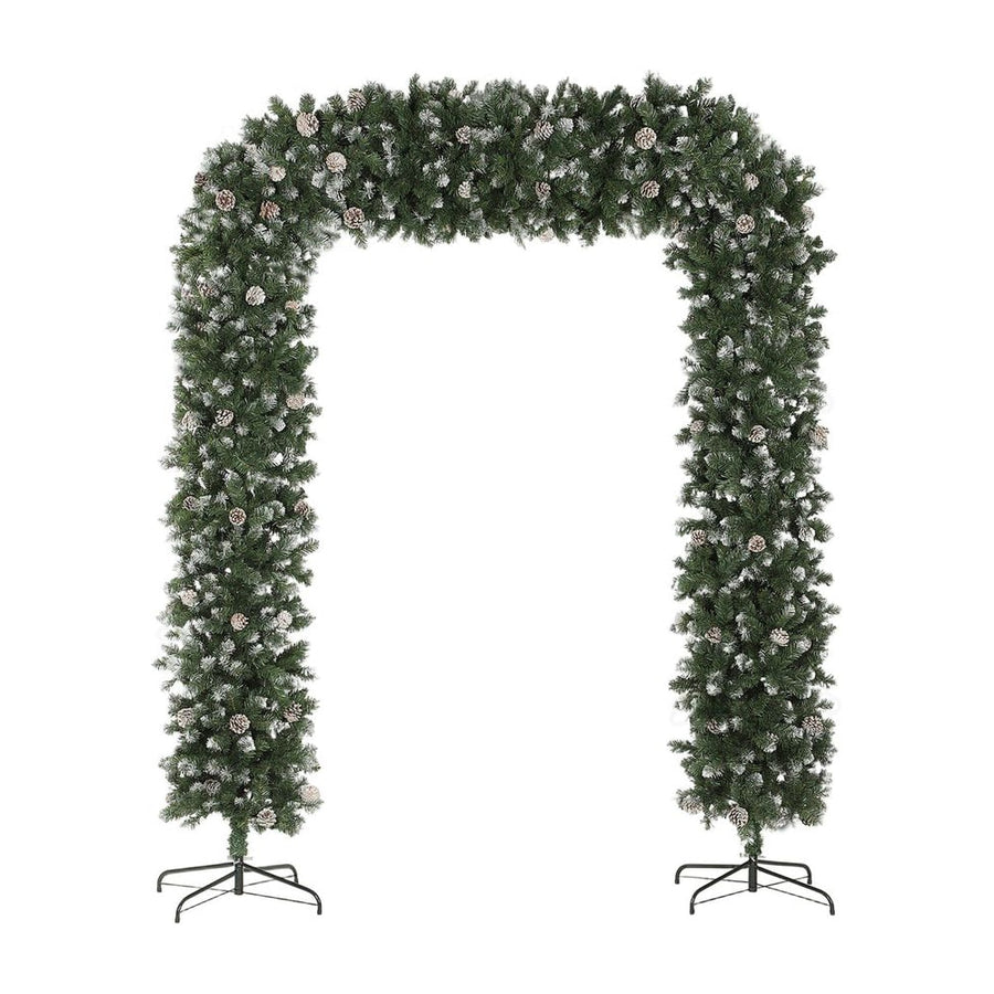 HOMCOM 8.2 ft Snow Frosted Christmas Tree Arch, Christmas Arch Doorway Decor with 1800 Tips and 91 Pinecones, Artificial Xmas