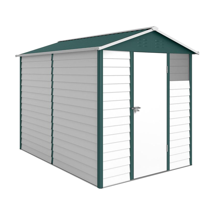 Outsunny 9x 6FT Metal Outdoor Garden Shed, Galvanised Tool Storage Shed w/ Sloped Roof, Lockable Door for Patio Lawn, Green