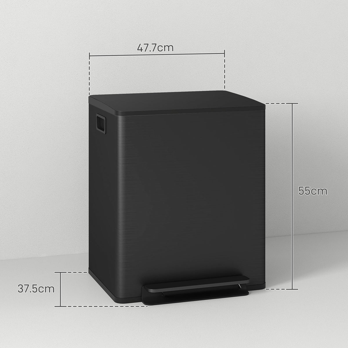 HOMCOM 50L Dual Compartment Stainless Steel Bin, with Deodoriser Holders - Black